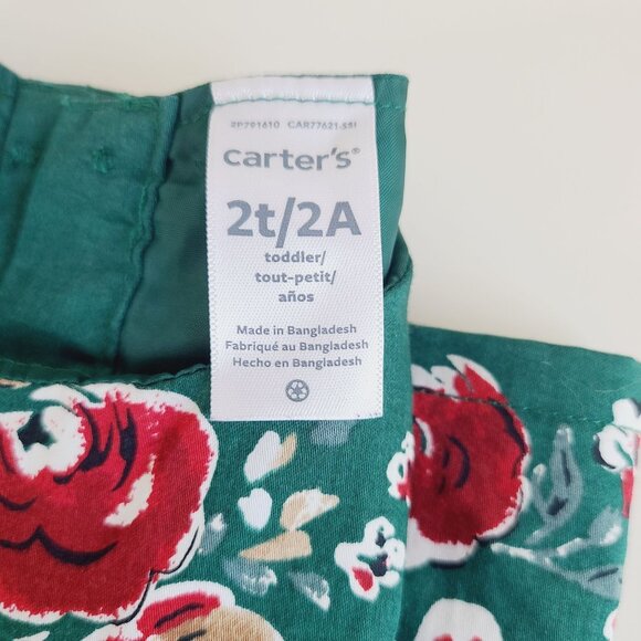 Carters Toddler Girls Floral Print Green Sleeveless A Line Dress 2T - Picture 6 of 9